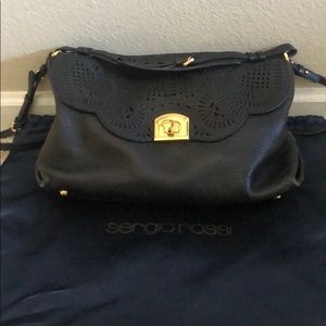 Sergio Rossi Black Laser Cut Leather bag